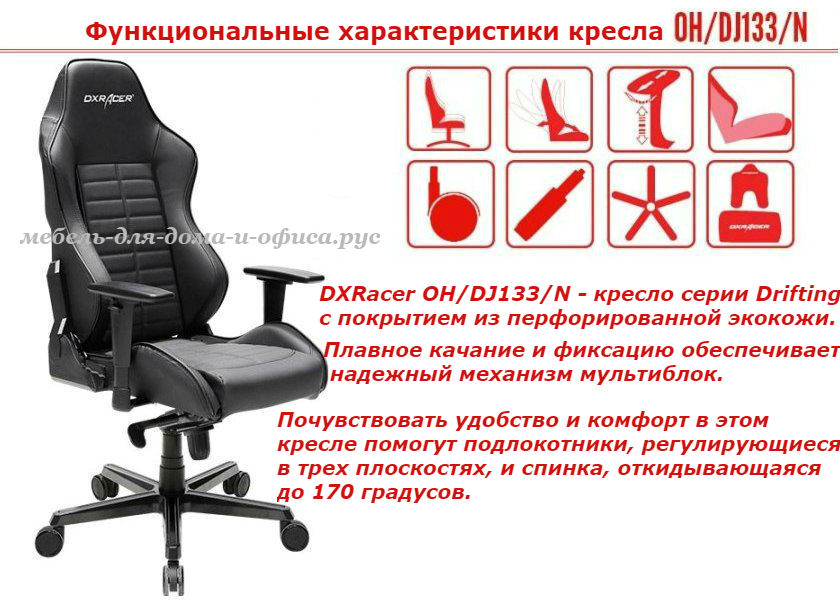 Функциональные характеристики кресла DXRacer OH/DJ133/N